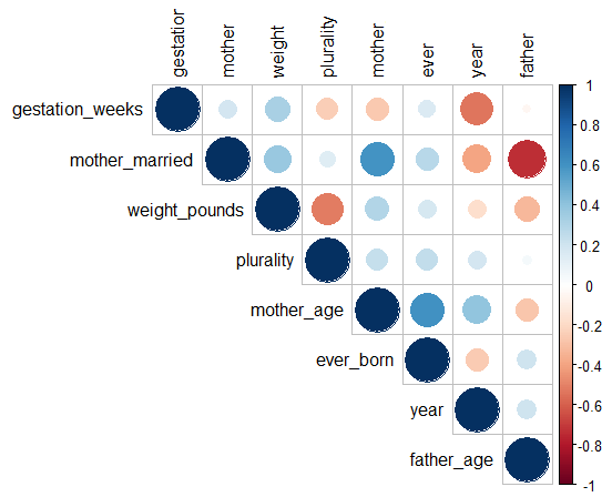 Correlation Matrix for the Natality Data Set (R-values have been square-rooted for visibility).